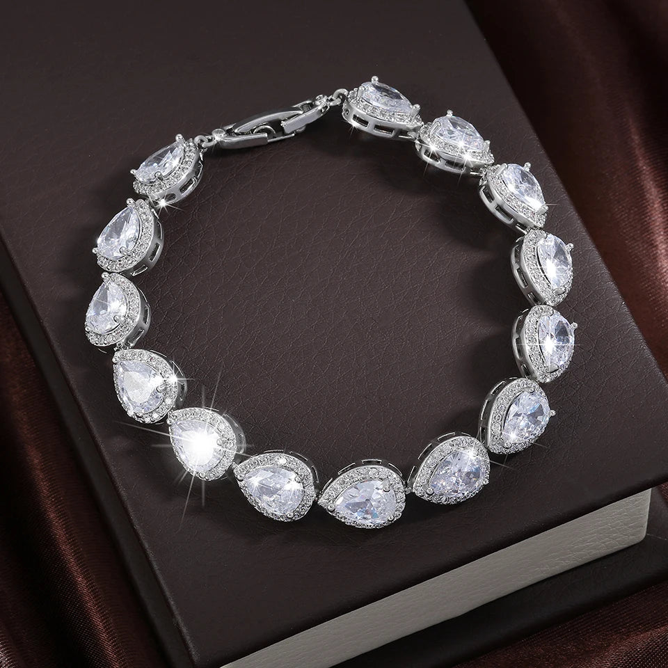 ZAKOL Classic Geometric Water Drop CZ Bracelet for Women Bridal Gorgeous Buling Zircon Party Wedding Jewelry