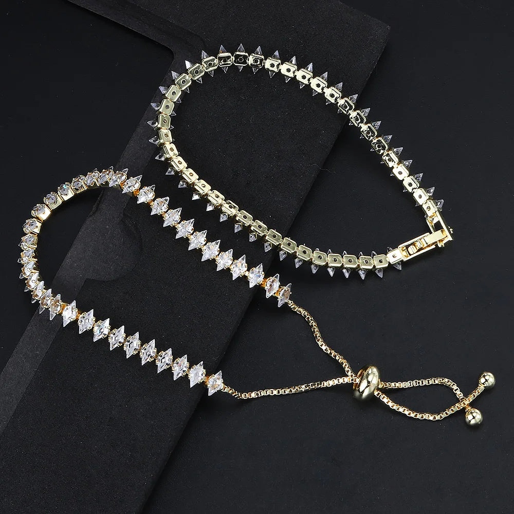 Luxury Dainty Tennis Bracelet for Women Silver Color Sparkling Cubic Zircon Stackable Hand Chain Crystal Wedding Jewelry H085